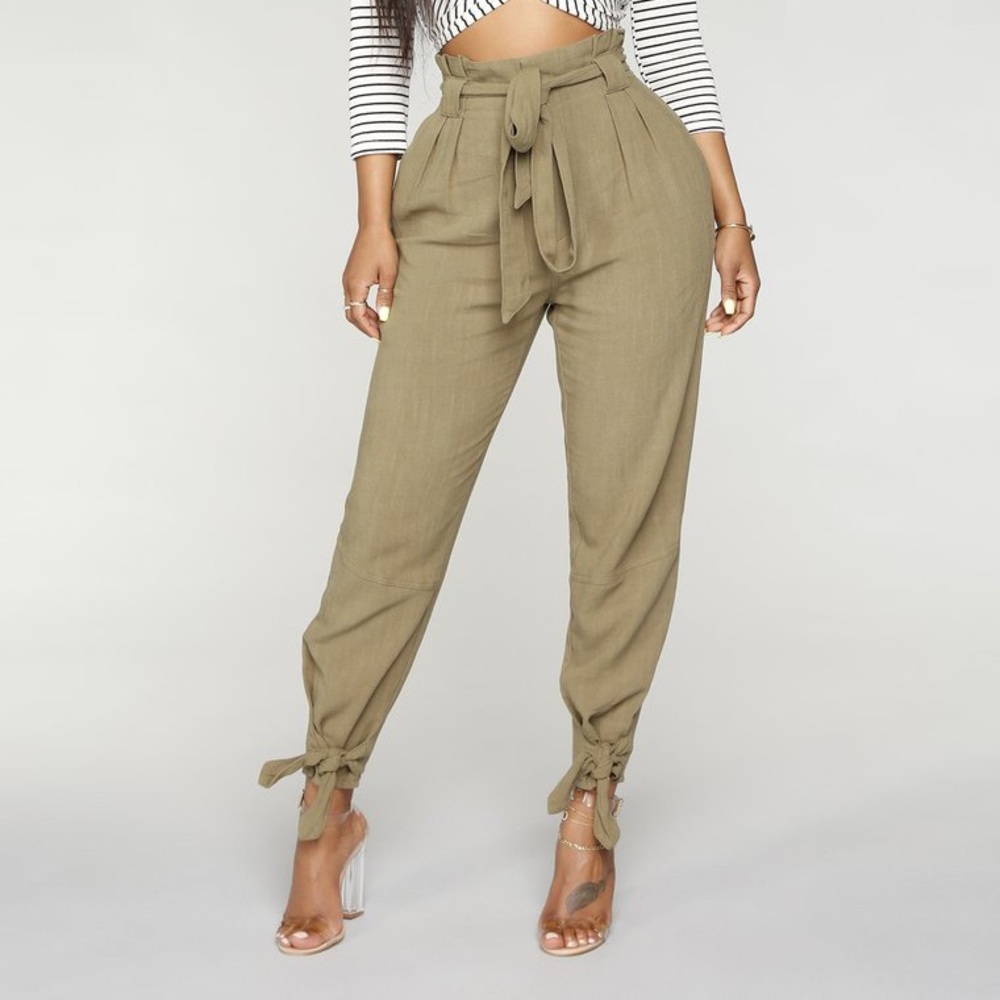 Fashion Nova Moving Forward Linen Pants (Olive)